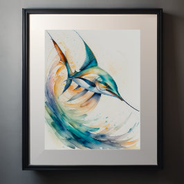 Marlin-Aquarellmalerei Poster