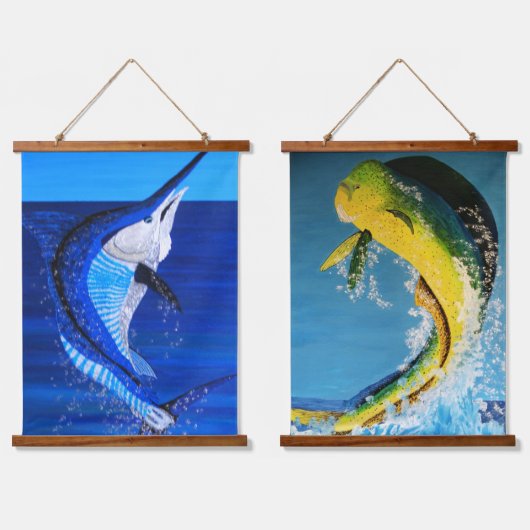 Marlin & Delphin Wandteppich Mit Holzrahmen (Doppelt)