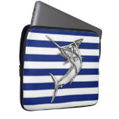 Marlin Fish Chrome auf nautischen Streifen Laptopschutzhülle (Vorne Rechts)