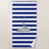 Marlin Fishing Chrome auf Nautical Stripes Decke Strandtuch (Vorderseite)