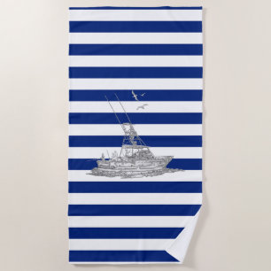 Marlin Fishing Chrome auf Nautical Stripes Decke Strandtuch