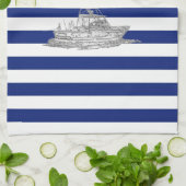 Marlin Fishing Chrome auf nautischen Streifen Handtuch (Gefaltet)