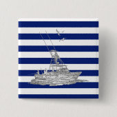 Marlin Fishing Chrome auf Navy Stripes Button (Vorderseite)