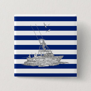 Marlin Fishing Chrome auf Navy Stripes Button