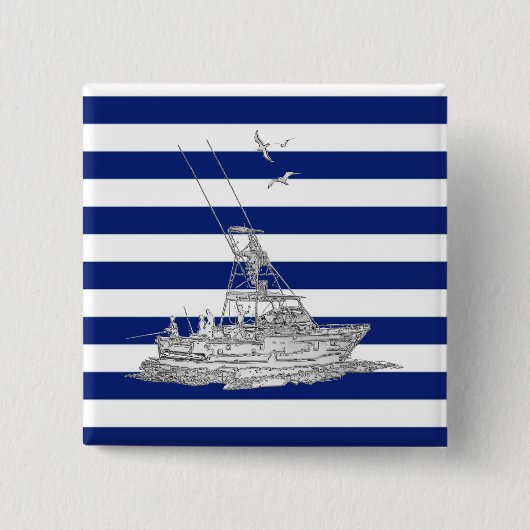 Marlin Fishing Chrome auf Navy Stripes Button (Vorderseite)