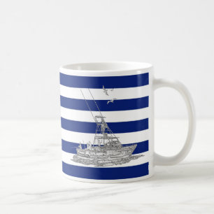 Marlin Fishing Chrome auf Navy Stripes Kaffeetasse