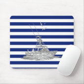 Marlin Fishing Chrome auf Navy Stripes Mousepad (Mit Mouse)