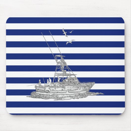 Marlin Fishing Chrome auf Navy Stripes Mousepad (Vorne)