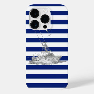 Marlin Fishing Chrome on Blue Stripes Case-Mate iPhone 14 Pro Hülle