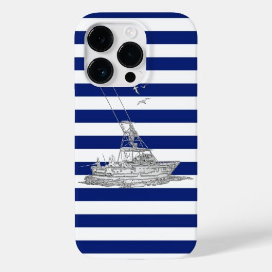 Marlin Fishing Chrome on Blue Stripes Case-Mate iPhone Hülle (Rückseite)