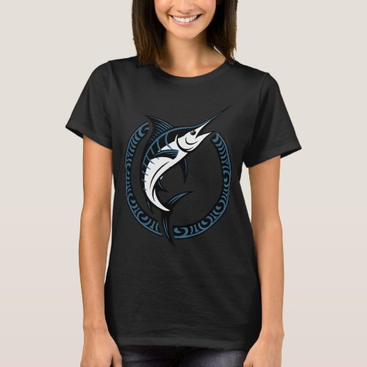 Marlin Ocean Strike – Blauer Marlin springt auf T-Shirt (Vorderseite)