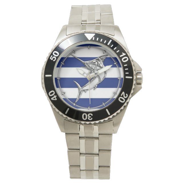 Marlin Swordfish auf blaue Streifen Armbanduhr (Vorderseite)