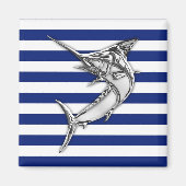 Marlin Swordfish Chrome Style auf nautischen Strei Magnet (Vorne)
