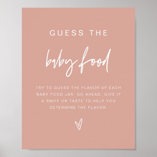 MARLO Blush Pink Boho Raten Sie das Baby Food Game Poster (Vorne)