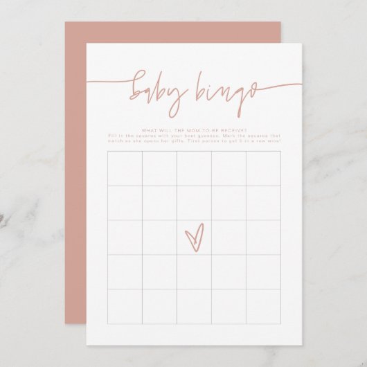 MARLO Boho Blush Pink Baby Dusche Bingo Game Card Einladung (Vorne/Hinten)
