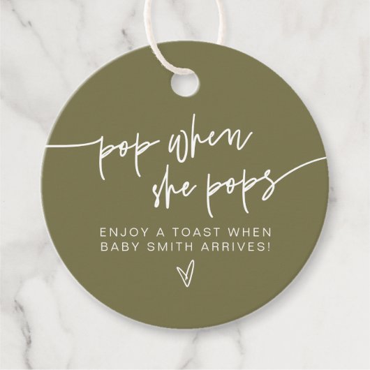 MARLO Boho Olive Green Pop, wenn sie Pop Dusche Geschenkanhänger (Vorderseite)