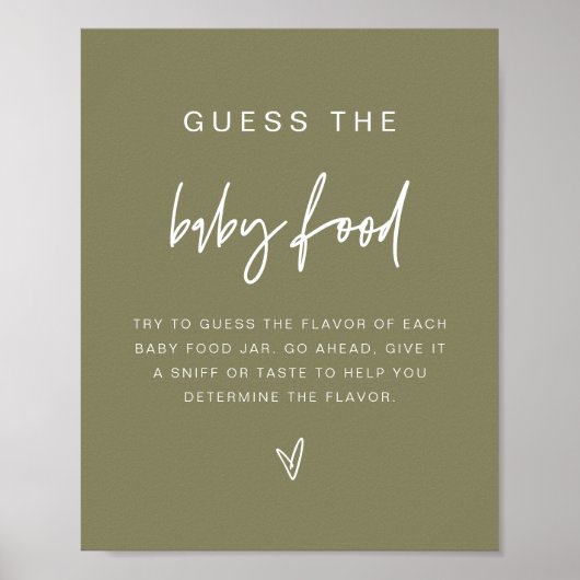 MARLO Boho Olive Green rät das Baby Food Game Poster (Vorne)