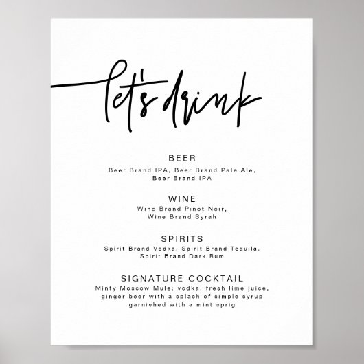 MARLO Bold Contemporary Let's Drink Bar Menu Post Poster (Vorne)