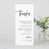 MARLO Contemporary Bold Wedding Table Vielen Dank Menükarte (Stehend Vorderseite)