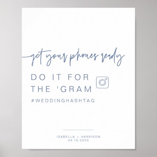 MARLO Dusty Blue Instagram Hashtag Wedding Sign Poster (Vorne)