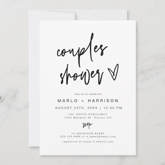 MARLO Modern Boho Bold Heart Couples Dusche Einladung (Vorderseite)