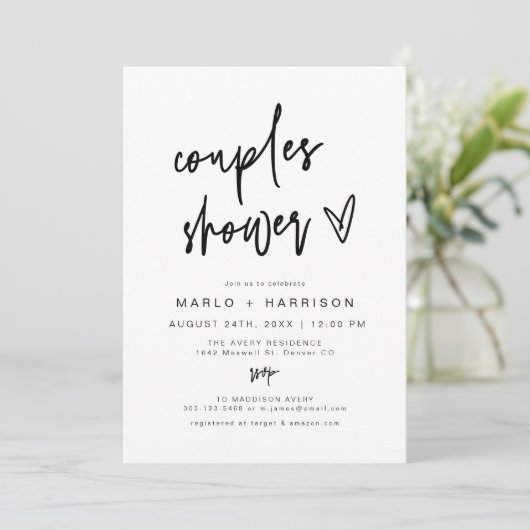 MARLO Modern Boho Bold Heart Couples Dusche Einladung (Stehend Vorderseite)