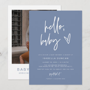 MARLO Modern Boho Dusty Blue Baby Dusche Einladung