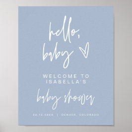 MARLO Modern Boho Dusty Blue Baby Dusche Willkomme Poster