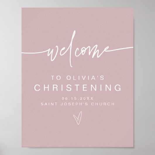 MARLO Modern Boho Dusty Rose Christening Willkomme Poster (Vorne)