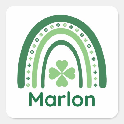 Marlon Name Clover Boho Rainbow Quadratischer Aufkleber (Vorderseite)