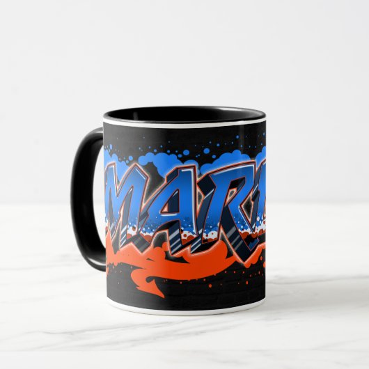Marlon Vorname Name Graffiti blue orange Tasse (Vorderseite Links)