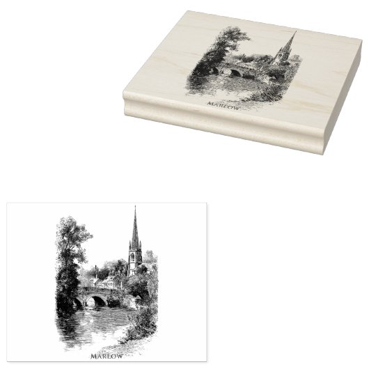 Marlow Church and Bridge Sketch Gummistempel (Stempel)