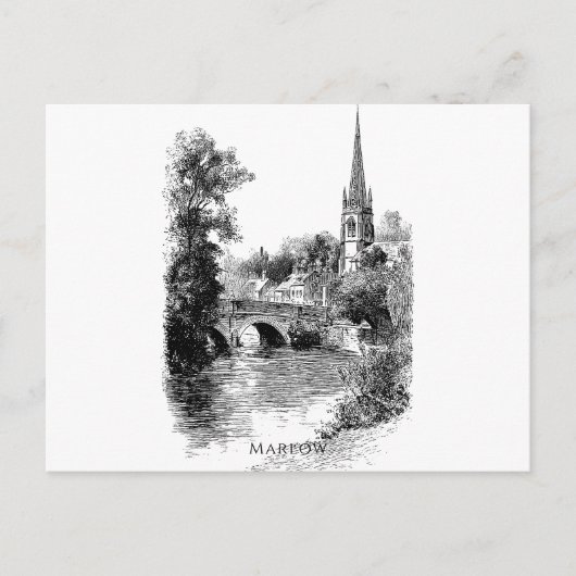 Marlow Church and Bridge Sketch Postkarte (Vorderseite)