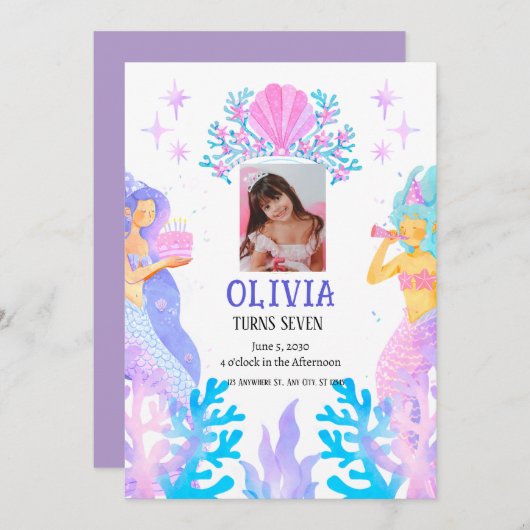 Marmaid Geburtstag Einladung (Vorne/Hinten)