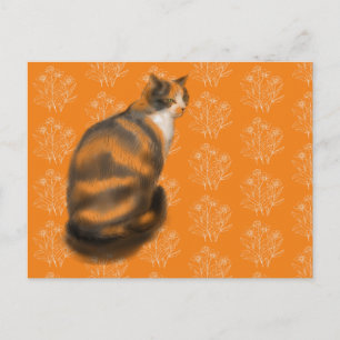 Marmalade Katze mit blumengeschmücktem Hintergrund Feiertagspostkarte