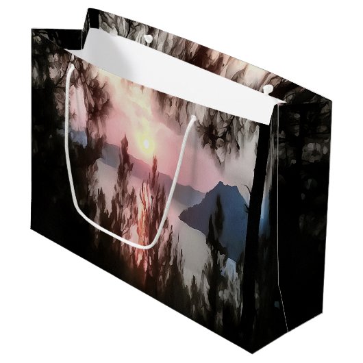 Marmaris Sunset Gerahmt von Palmen Bäumen Landscha Große Geschenktüte (Vorderseite Schrägansicht)