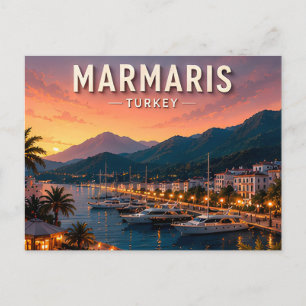 🌙 Marmaris Türkei Marina und nächtliche Hafenansi Postkarte