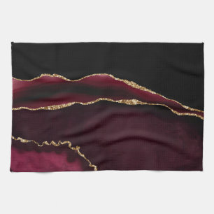 Marmer Achat Chic Schwarz Violett Gold Glitter Geschirrtuch
