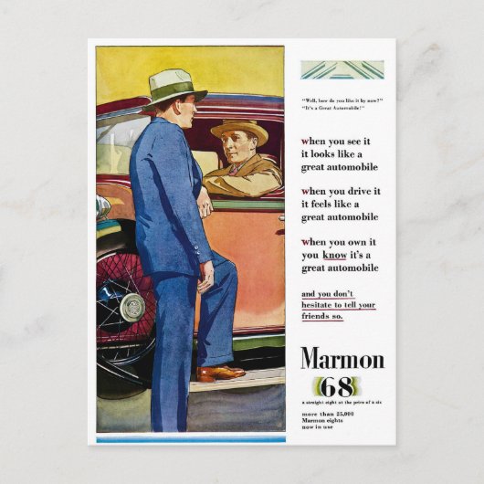 Marmon 68 - Vintage Kfz-Werbung Postkarte (Vorderseite)
