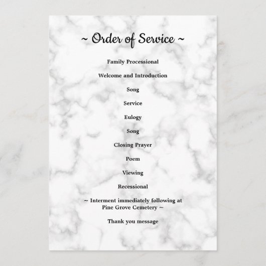 Marmor 3-Foto-Reihenfolge Dienstdenkmal Beerdigung Programm (Rückseite)