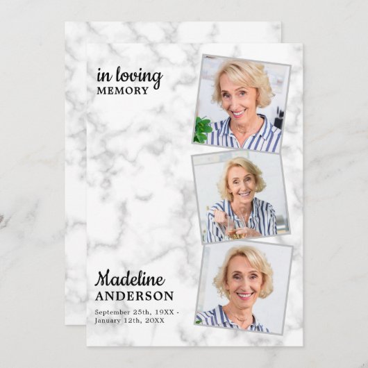 Marmor 3-Foto-Reihenfolge Dienstdenkmal Beerdigung Programm (Vorne/Hinten)