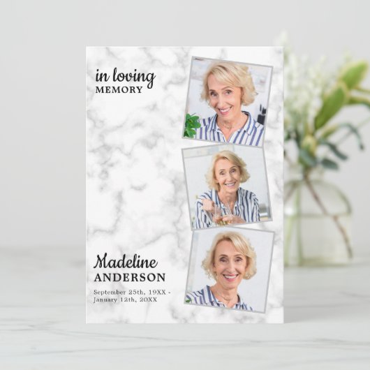 Marmor 3-Foto-Reihenfolge Dienstdenkmal Beerdigung Programm (Stehend Vorderseite)