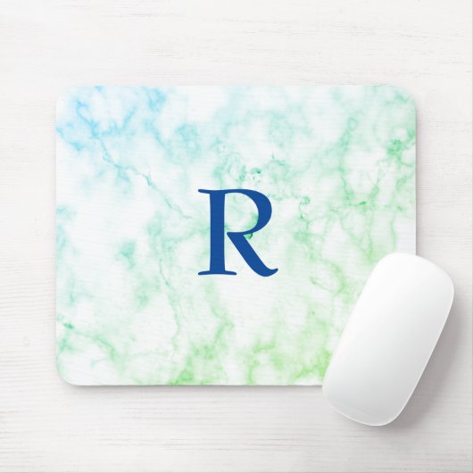Marmor Abstrakt Blue Green White Monogram Ombre Mousepad (Mit Mouse)