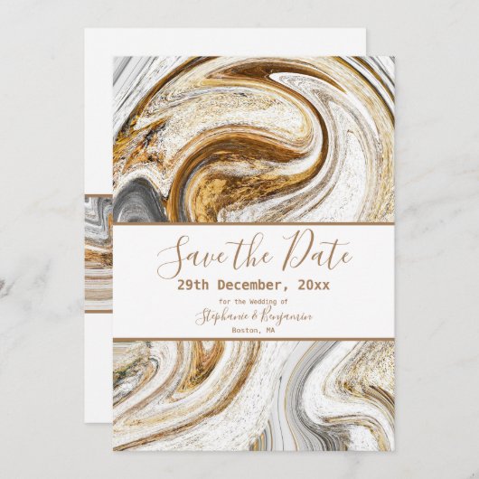 Marmor Abstrakt Brown White Gray Modernes Elegante Save The Date (Vorne/Hinten)