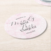 Marmor Abstrakt Rosa Hochzeit Skript Schwarz  Runder Pappuntersetzer (Angewinkelt)