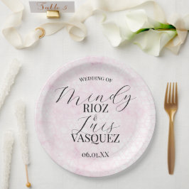Marmor Abstrakt Rosa Hochzeitsskript Schwarz Pappteller