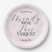 Marmor Abstrakt Rosa Hochzeitsskript Schwarz Pappteller (Vorderseite)