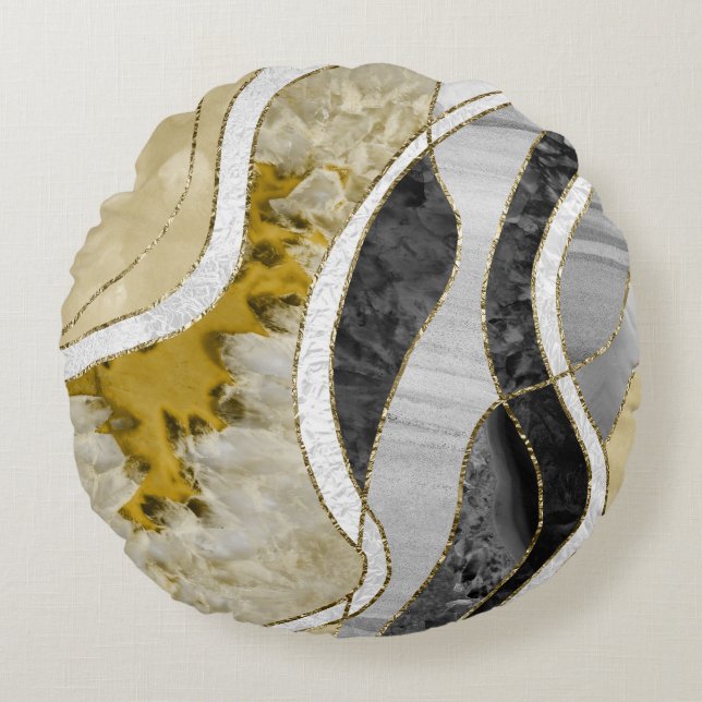Marmor-Achat-Gold-Glamour 7 Rundes Kissen (Vorderseite)