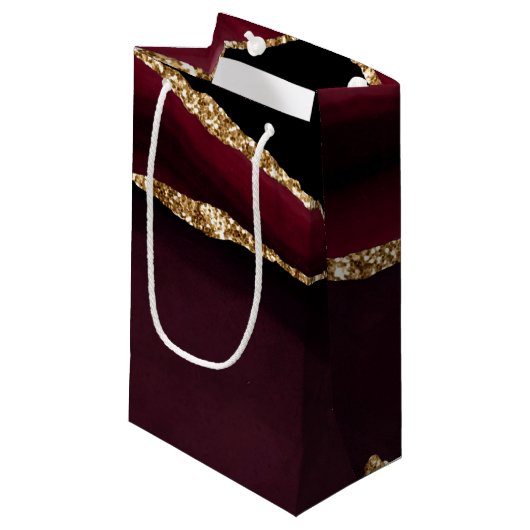 Marmor Agate Chic Black Lila Gold Glitzer Kleine Geschenktüte (Vorderseite Schrägansicht)