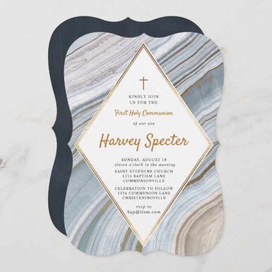 Marmor Agate Gold Erste Heilige Kommune Einladung (Vorne/Hinten)